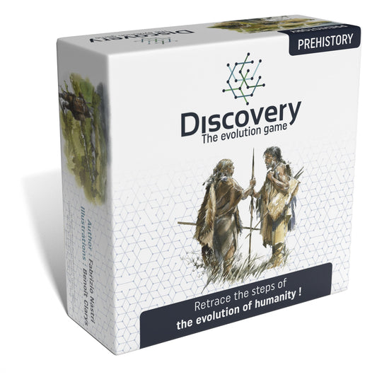 Boîte du jeu de société Discovery – Le Jeu de l'Évolution, édition Préhistoire