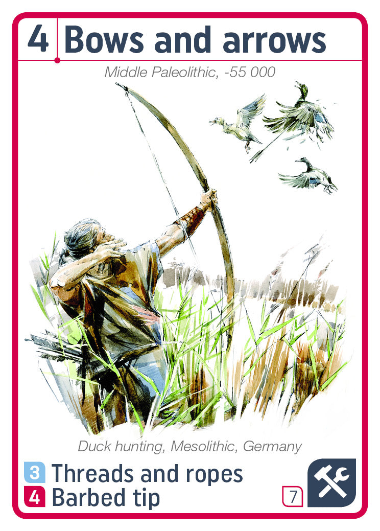 Carte Arcs et flèches du jeu Discovery, illustration aquarelle de Benoît Clarys